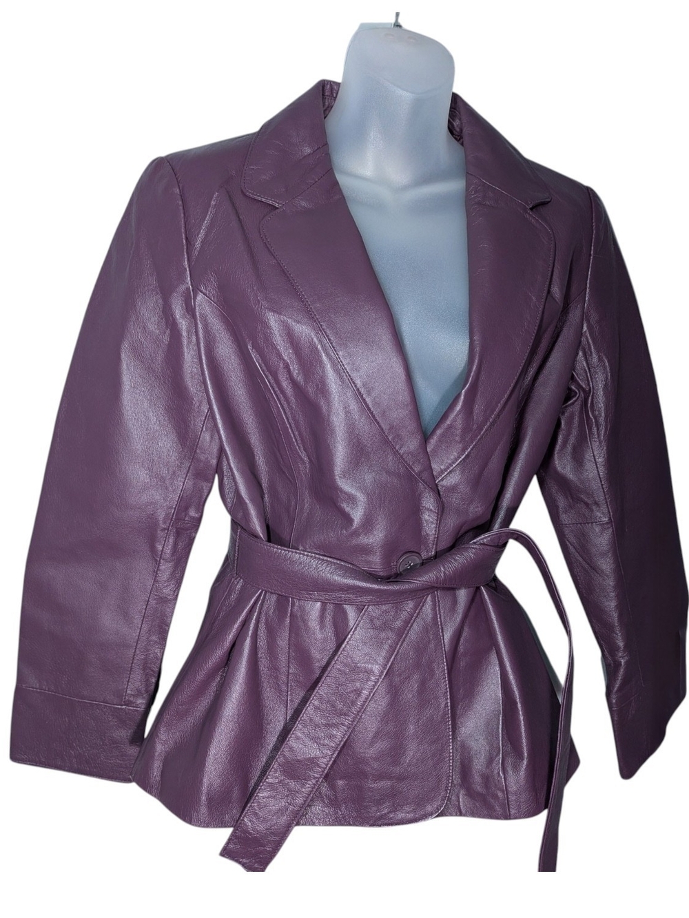 Vintage Spiegel Purple 100% Leather Belted Blazer Jacket Women's 10P Petite